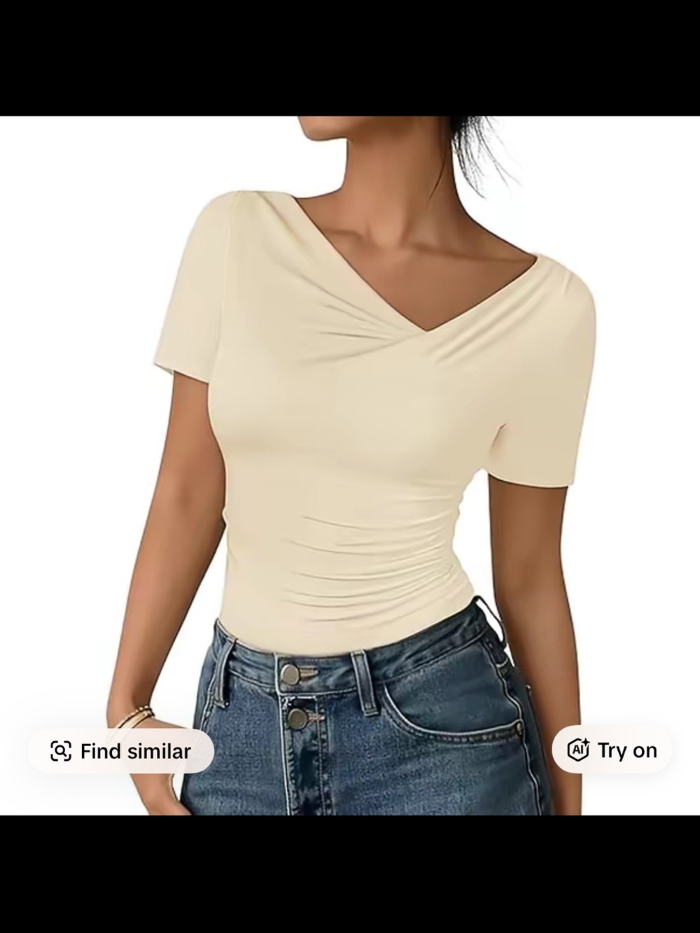 Women's Cream Short Sleeve V-Neck Twist Front Tee